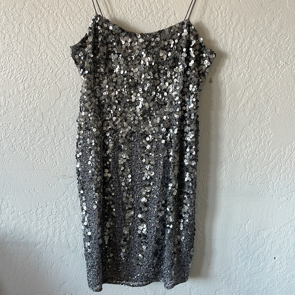 Adrianna Papell Evening Silver Sequin Dress, Size 14